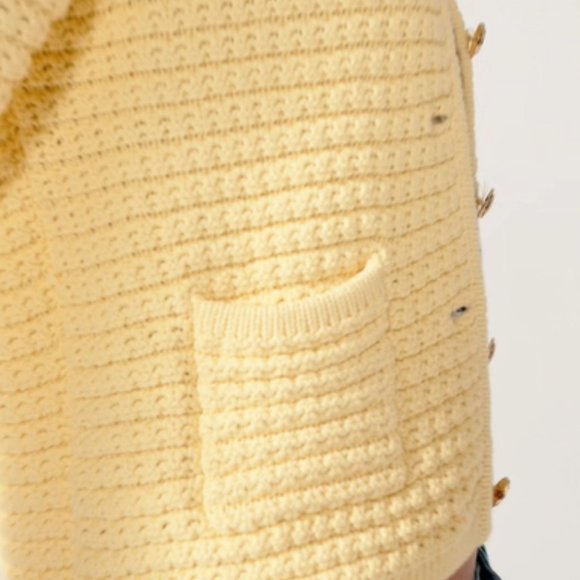 NWOT Ba&sh Gaspard Knitted Cardigan in Yellow Long Sleeves Cotton Button Pockets - Picture 7 of 7